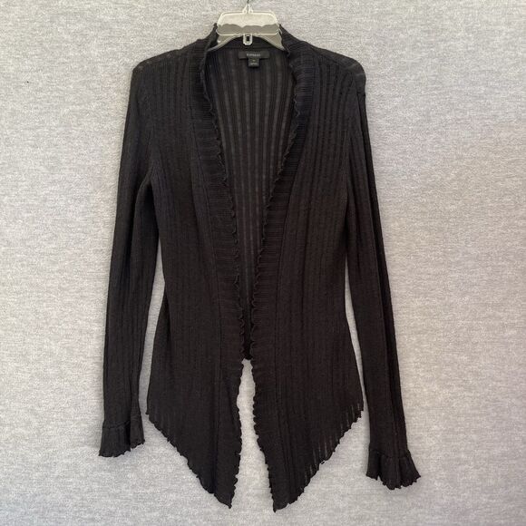 Express Y2K Ruffle Open Knit Long Cardigan Size M Black Sheer Witchy Bell Sleeve - Picture 6 of 15